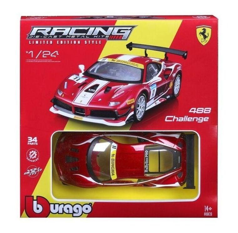 Bburago, Racing, Ferrari 488 Challenge, model do składania, czerwony, 1:24