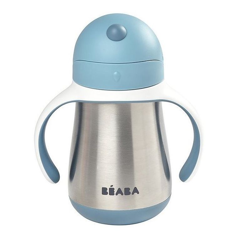 Beaba, butelka kubek niekapek, stalowa, ze słomką, windy blue, 250 ml