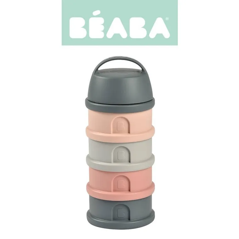 Beaba, pojemniki na mleko w proszku, 4 komory, mineral grey/pink