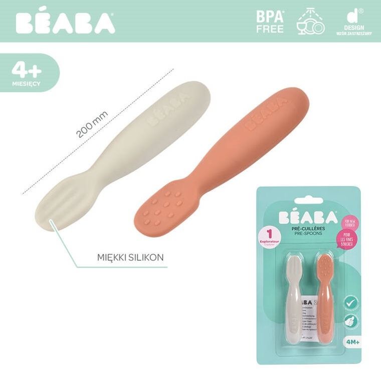 Beaba, silikonowe łyżeczki, gryzak, terakota, szary, 2 szt.