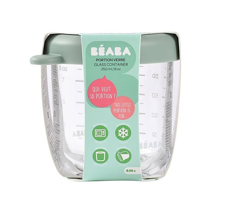 Beaba, słoiczek szklany z zamknięciem, Sage Green, 250 ml