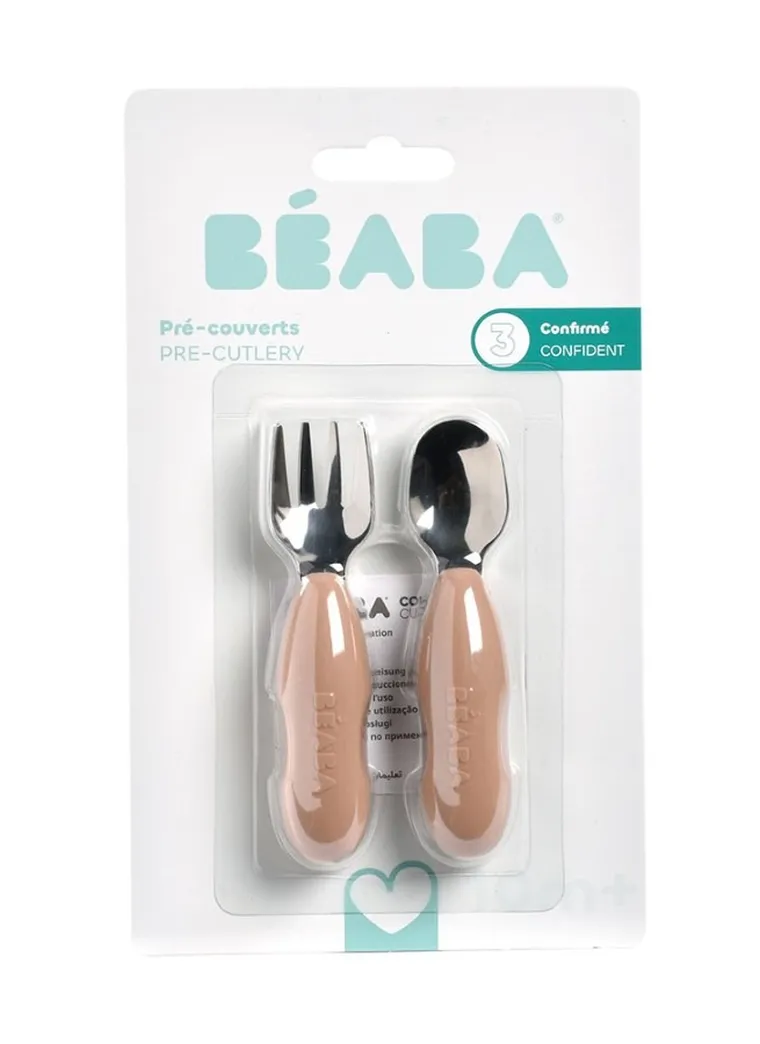 Beaba, zestaw pierwszych sztućców ze stali nierdzewnej, praline