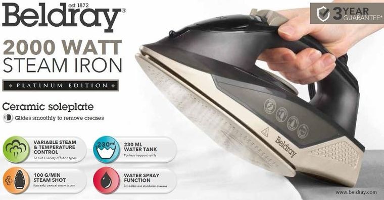 Beldray, żelazko parowe 2000W, 100 g/min, 230 ml