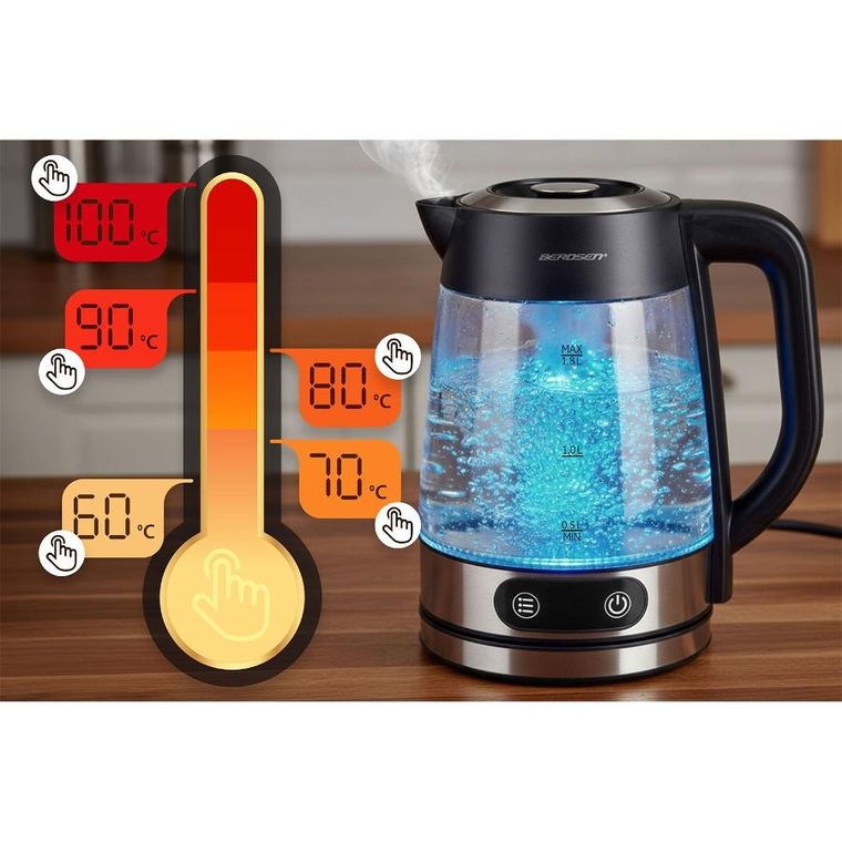 Berdsen, czajnik elektryczny, szklany z regulacją temperatury, 1,8l, 2200W, BD-715