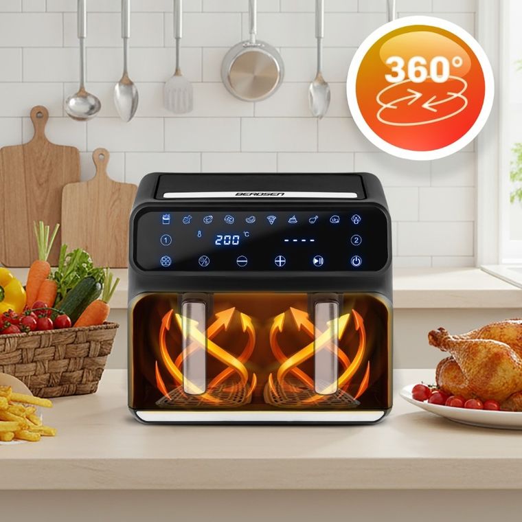Berdsen, frytkownica beztłuszczowa, air fryer, czarno-srebrna, 8l, BD-653