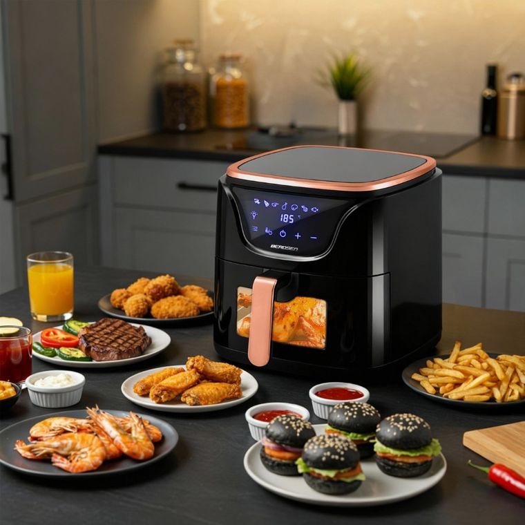Berdsen, frytkownica beztłuszczowa, air fryer, czarno-złota, 5l, BD-652