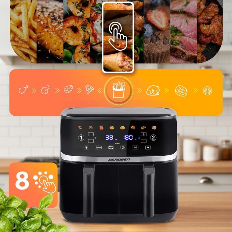 Berdsen, frytkownica beztłuszczowa, air fryer, dwukomorowy, 1700W, czarny, 10,2l, BD-657