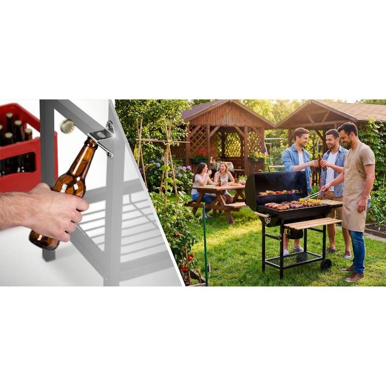 Berdsen, grill węglowy, ogrodowy, beczka z kominem, półki + termometr + popielnik, czarny, BD-895