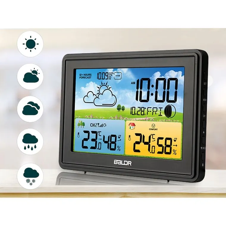 Berdsen, stacja pogodowa z wyświetlaczem, BD-908, czarna