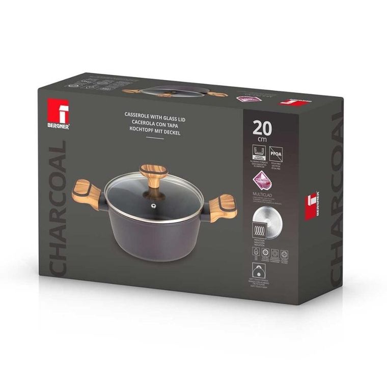 Bergner, Charcoal, garnek multiclad z pokrywą, 20 cm