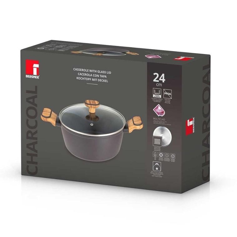 Bergner, Charcoal, garnek multiclad z pokrywą, 24 cm