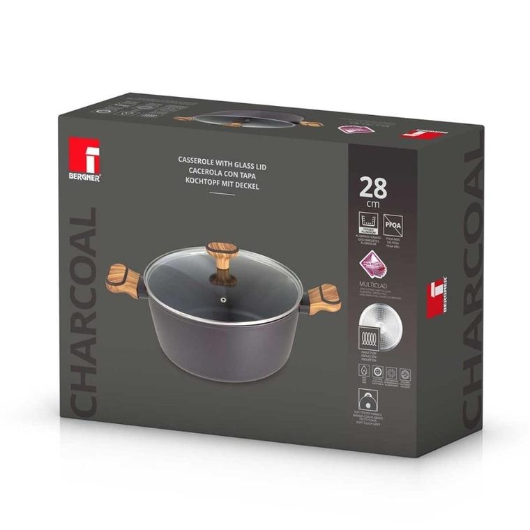Bergner, Charcoal, garnek multiclad z pokrywą, 28 cm