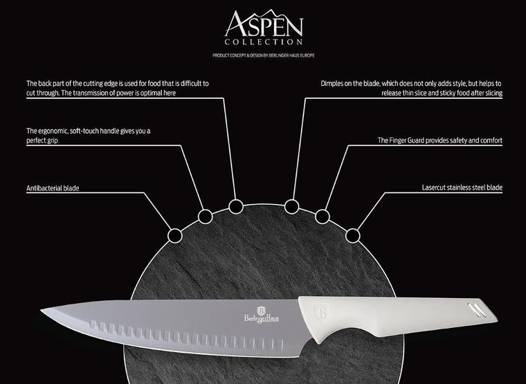 Berlinger Haus, Aspen, zestaw 5 noży kuchennych z deską