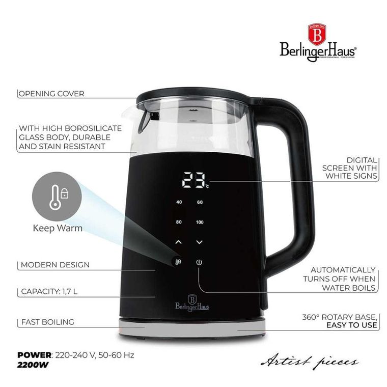 Berlinger Haus, Matte Black, czajnik elektryczny, 1,7l, BH-9476