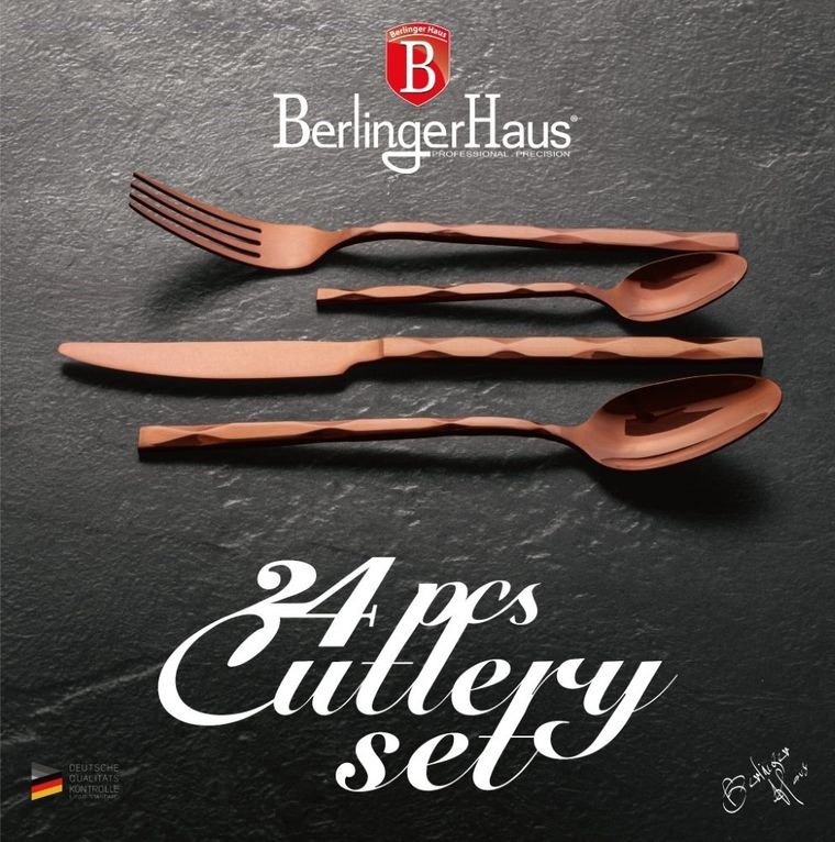 Berlinger Haus, Rose Gold, komplet sztućców, 24 elementy, błyszczące