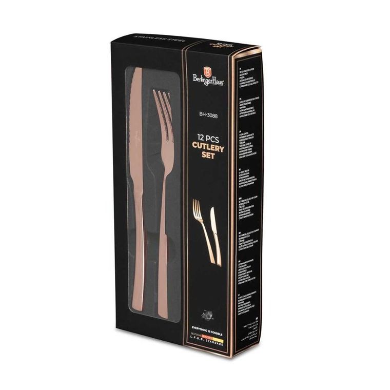 Berlinger Haus, Rose Gold, zestaw sztućców do steków, 12 szt., BH-3088