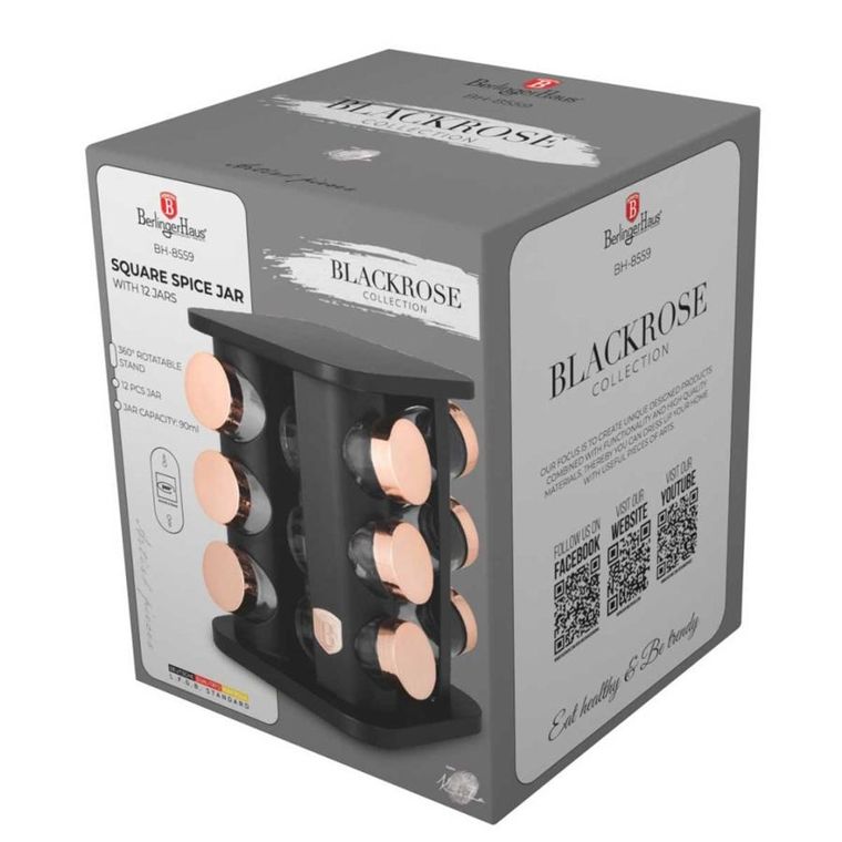 Berlinger Haus, stojak obrotowy na przyprawy 12 pojemników, black rose