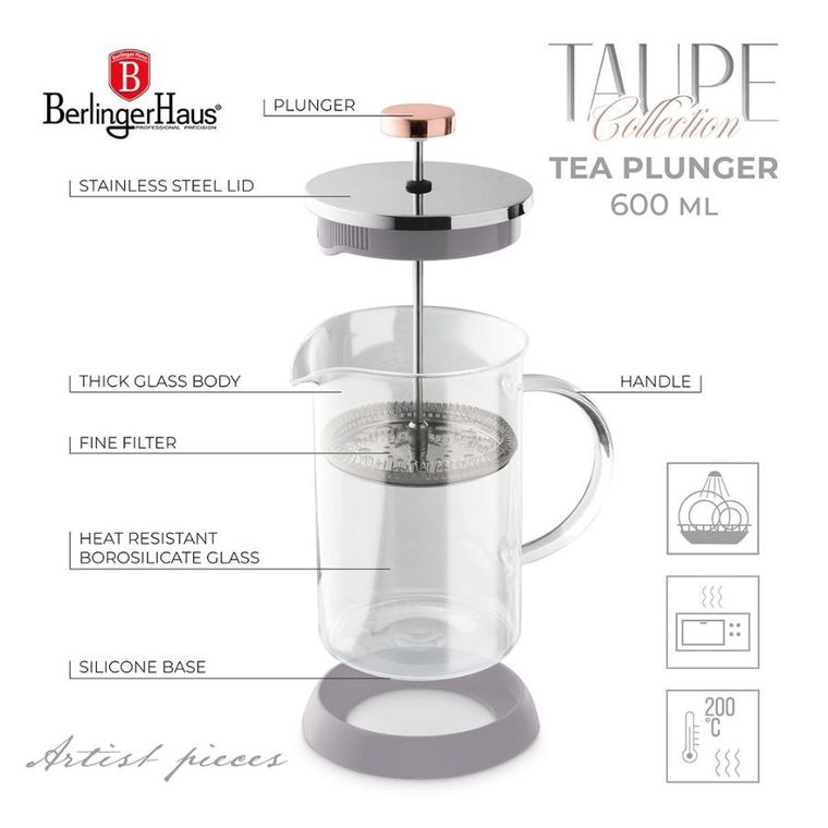 Berlinger Haus, Taupe, zaparzacz tłokowy, 600 ml