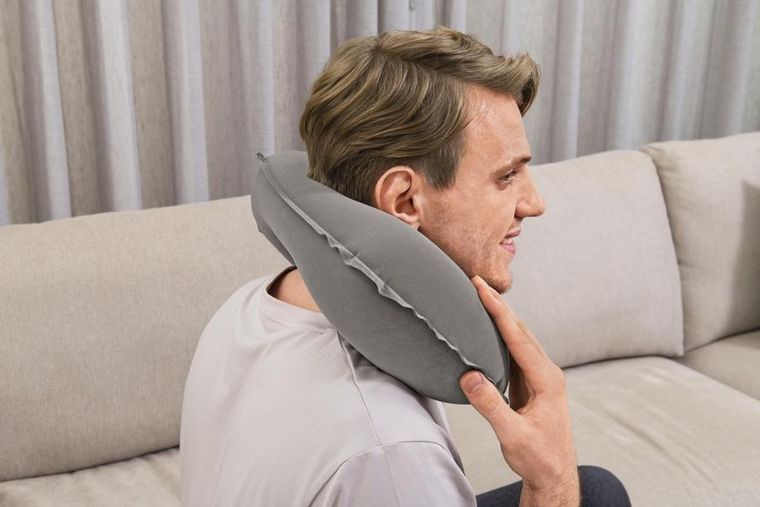 Bestway, dmuchana poduszka podróżna, szara, 46-28 cm