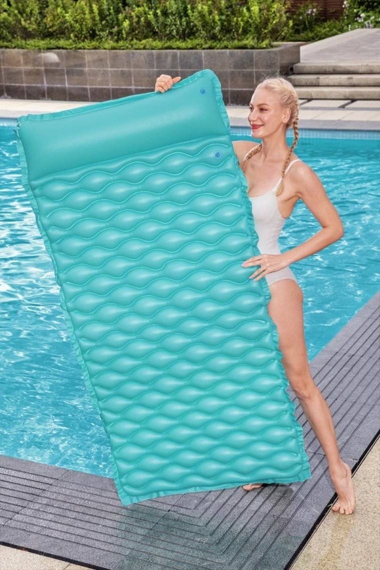 Bestway, dmuchany materac do pływania, zwijany, miętowy, fioletowy, niebieski 213-86 cm