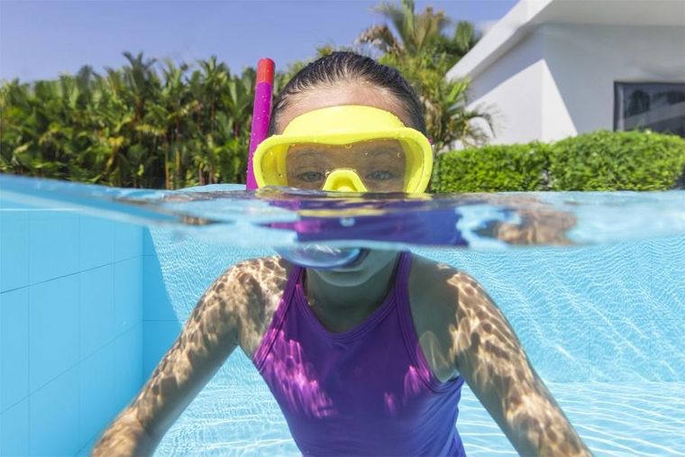 Bestway, maska do nurkowania z rurką, żółto-różowa