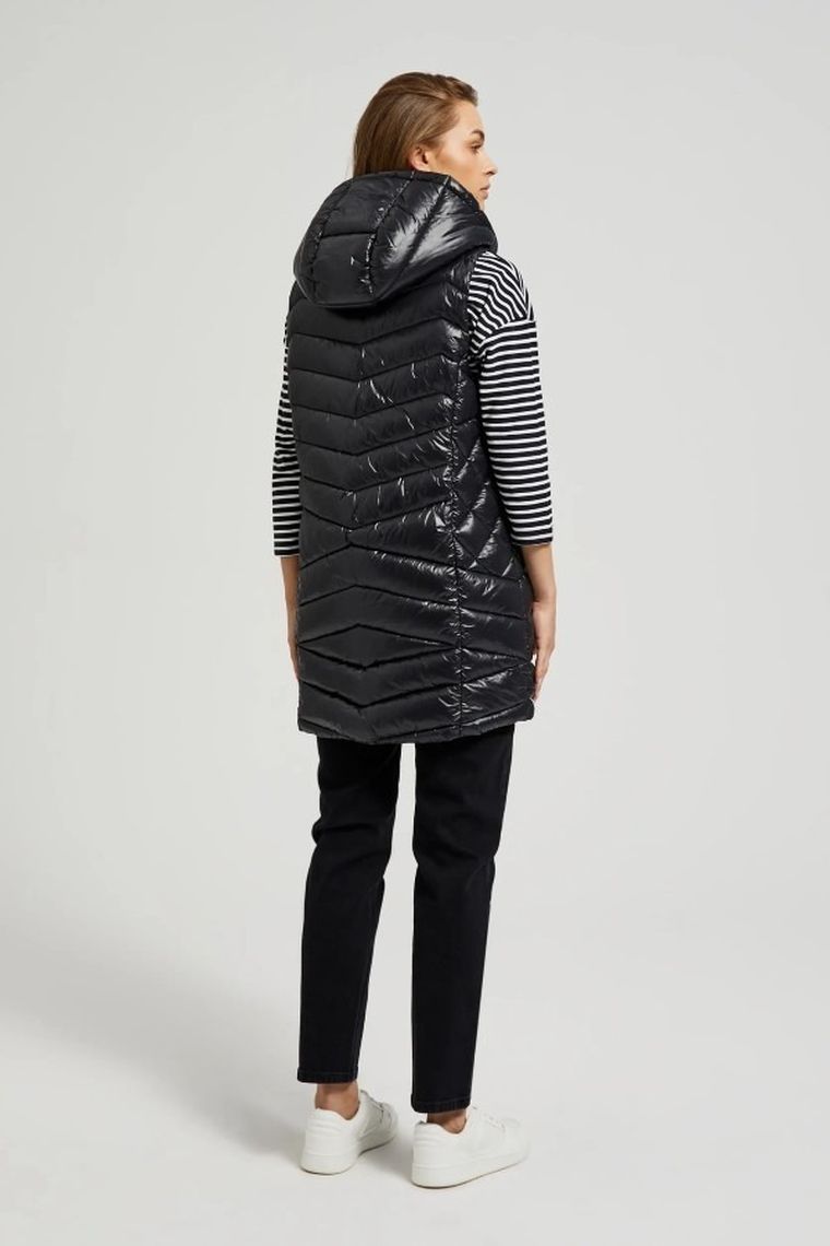 Bezrękawnik damski z kapturem, czarny, Moodo