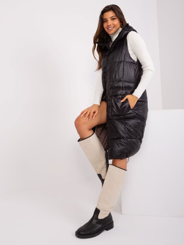 Bezrękawnik damski z kapturem, czarny, Sublevel