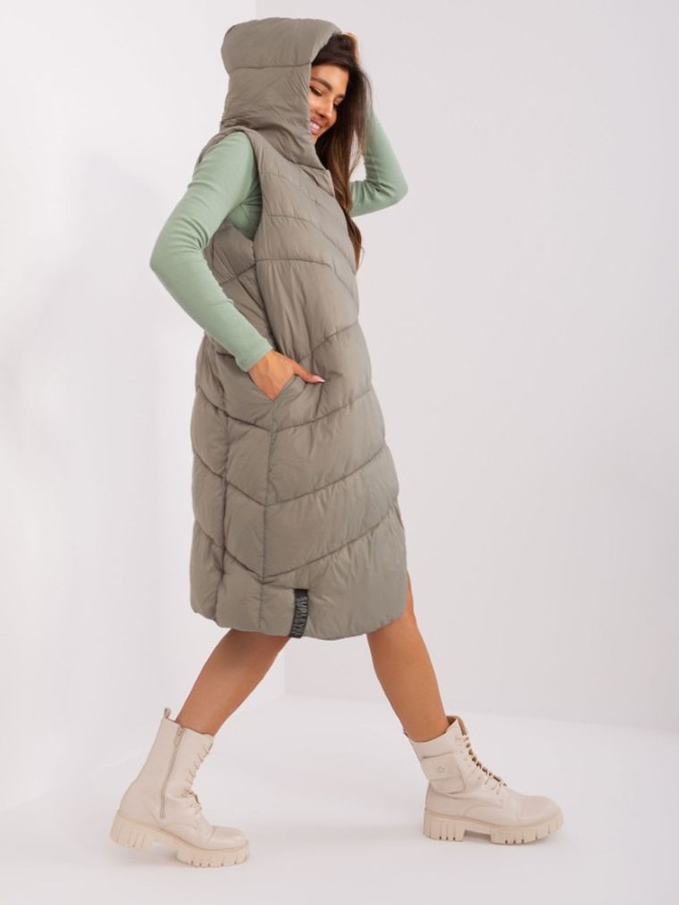 Bezrękawnik damski z kapturem, khaki, Sublevel