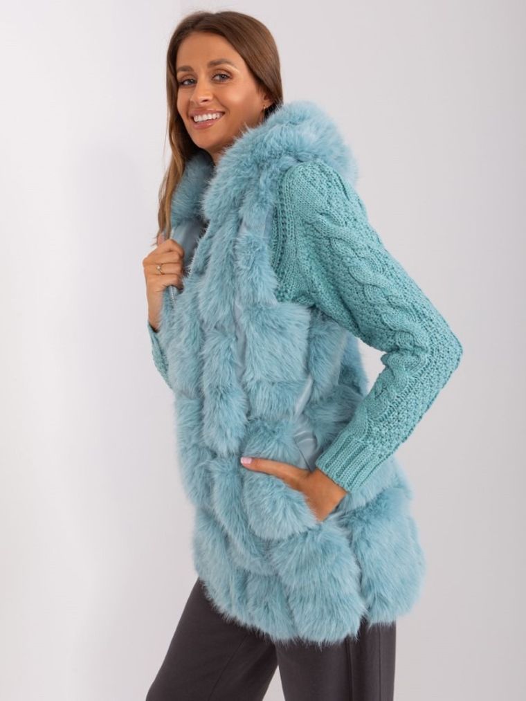 Bezrękawnik damski z kapturem, miętowy, Italy Moda