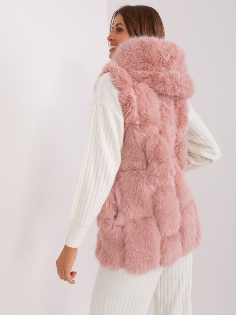 Bezrękawnik damski z kapturem, różowy, Italy Moda