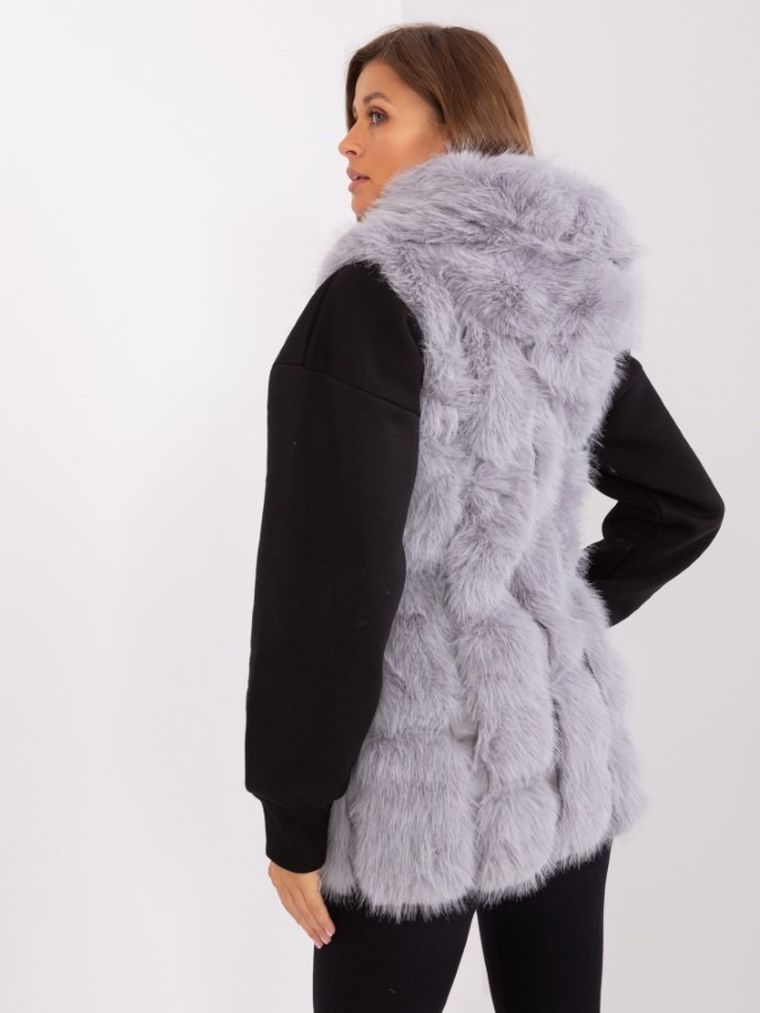 Bezrękawnik damski z kapturem, szary, Italy Moda