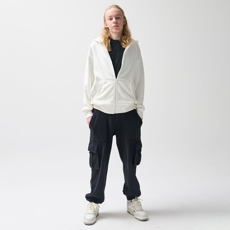 Biała rozpinana bluza z kapturem oversize NOWEAR