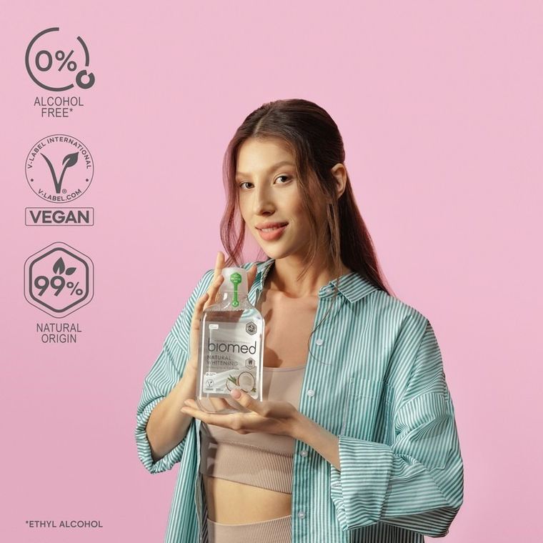 Biomed, płyn do płukania jamy ustnej, Natural whitening, wybielający, 500 ml