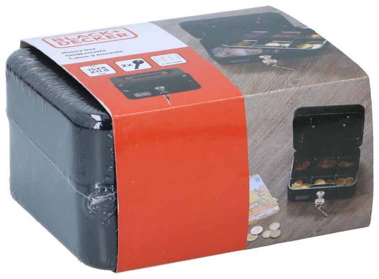 Black&Decker, kasetka metalowa na pieniądze, dokumenty, 15-8-11,8 cm