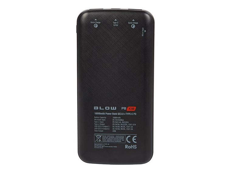 Blow, power bank, czarny, 10000MAH, 20W, PB10B