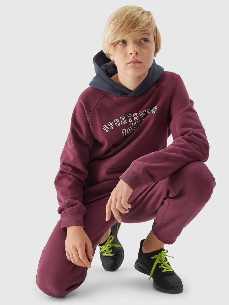 Bluza chłopięca z kapturem, bordowa, 4F