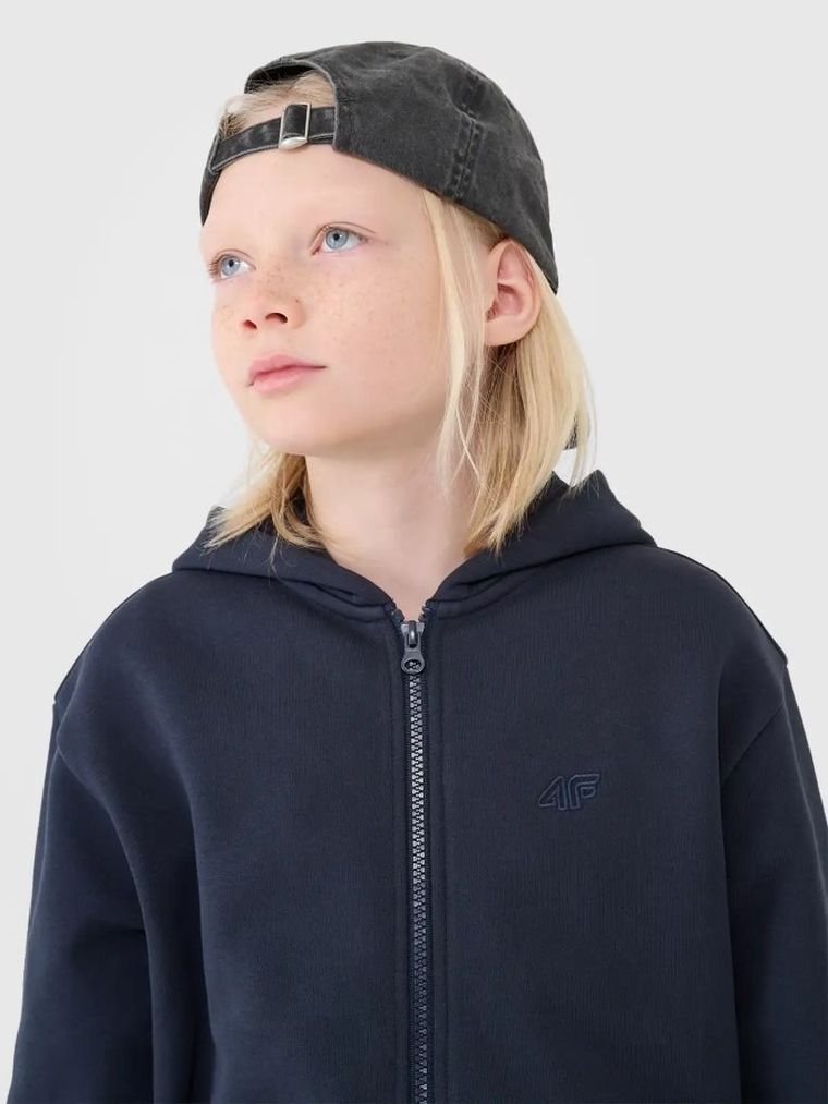 Bluza chłopięca z kapturem, rozpinana, granatowa, 4F
