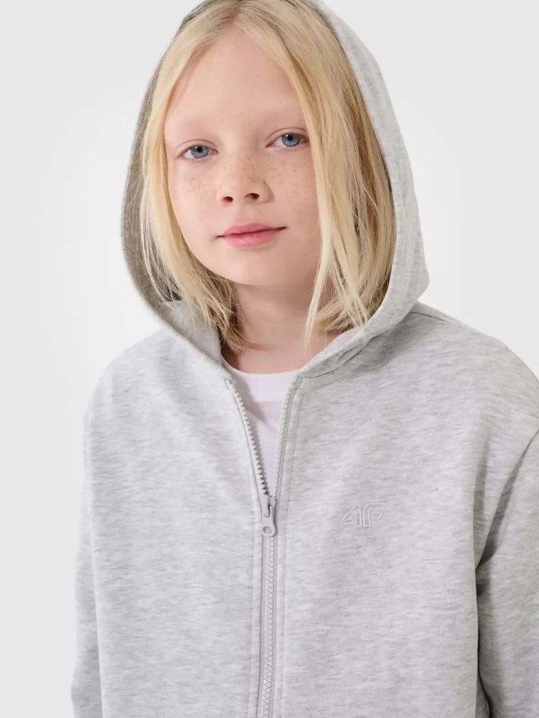 Bluza chłopięca z kapturem, rozpinana, szara, 4F