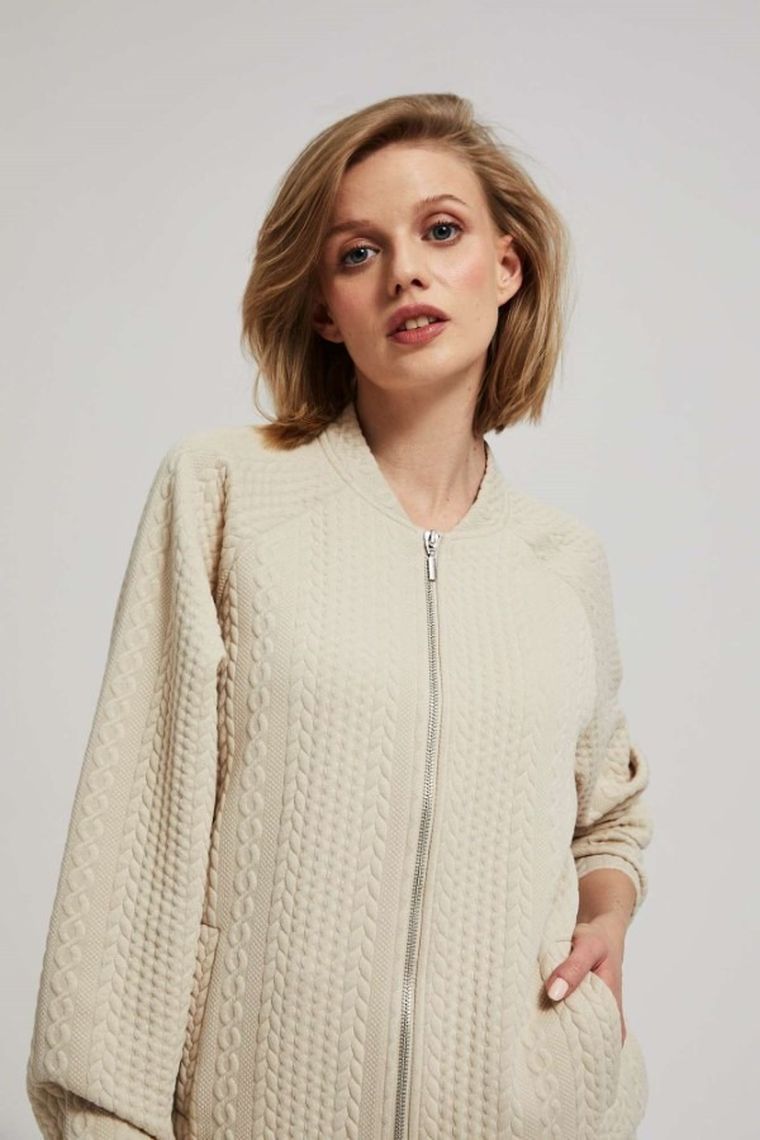 Bluza damska, rozpinana, beżowa, Moodo