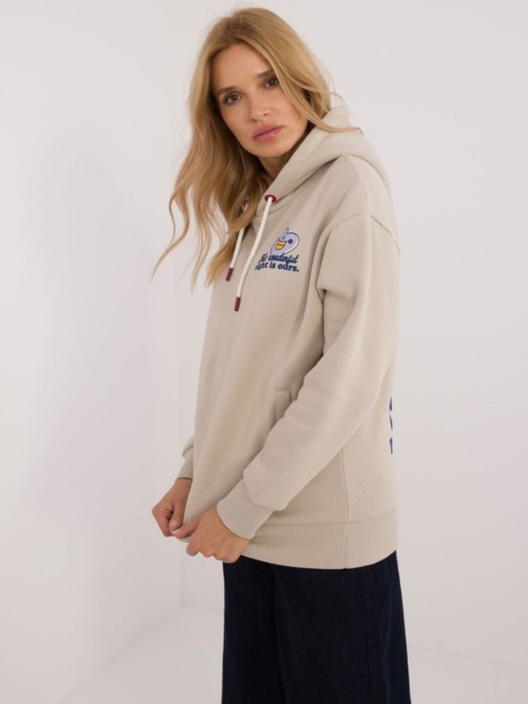 Bluza damska z kapturem, beżowa, Sublevel