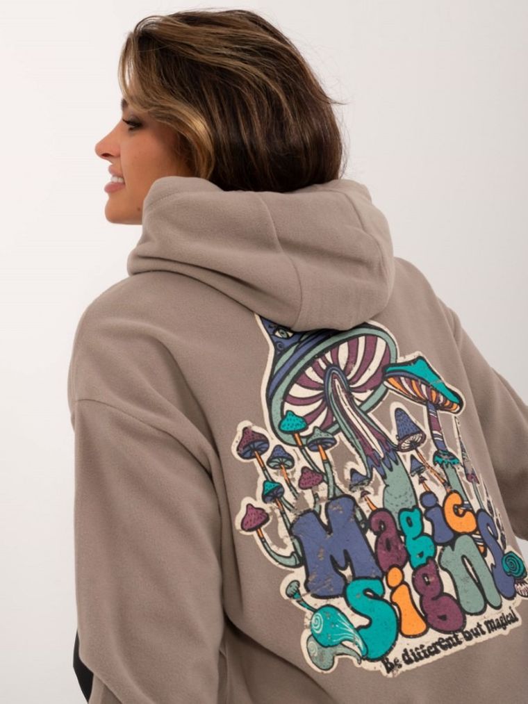 Bluza damska z kapturem, beżowa, Sublevel