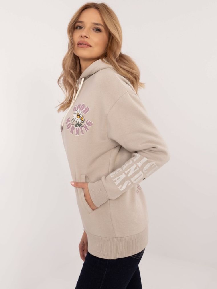 Bluza damska z kapturem, beżowa, Sublevel