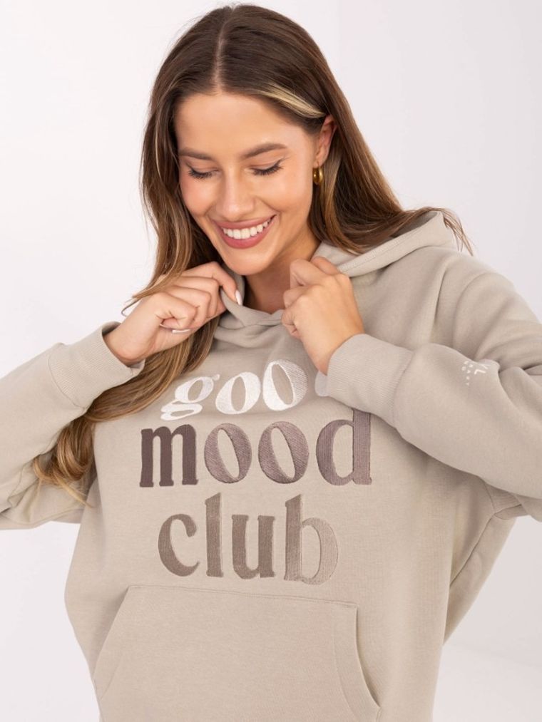 Bluza damska z kapturem, beżowa, Sublevel