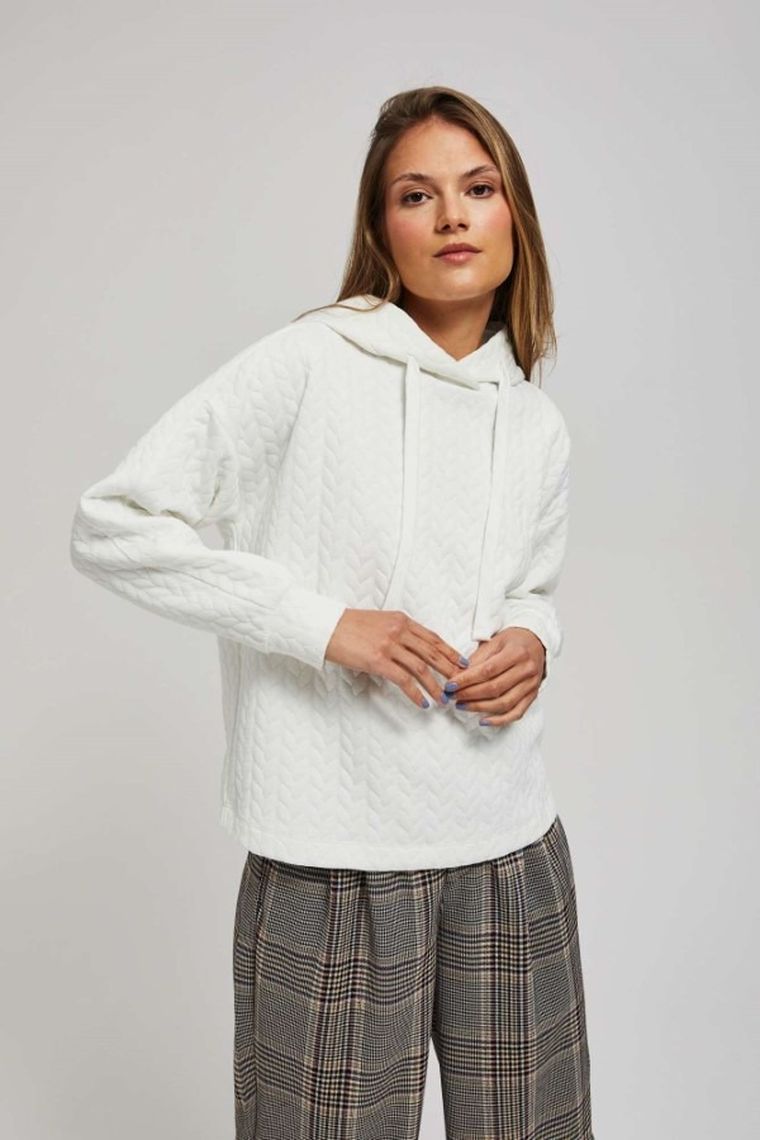 Bluza damska z kapturem, biała, Moodo
