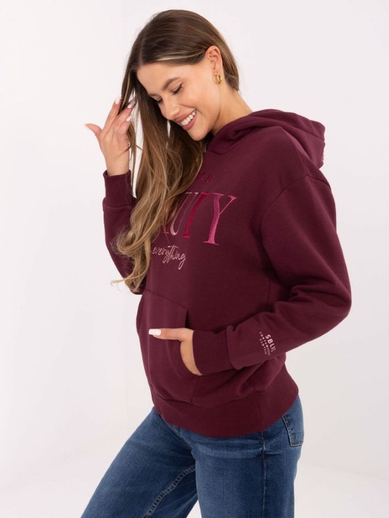 Bluza damska z kapturem, bordowa, Sublevel