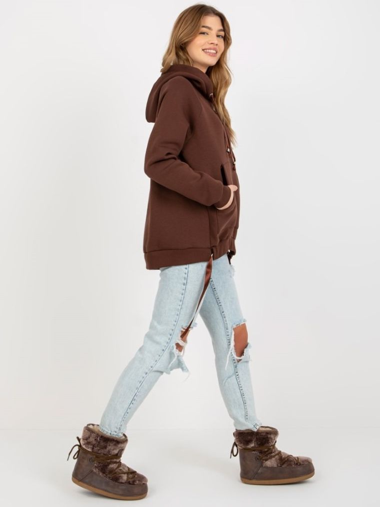 Bluza damska z kapturem, brązowa, Och Bella