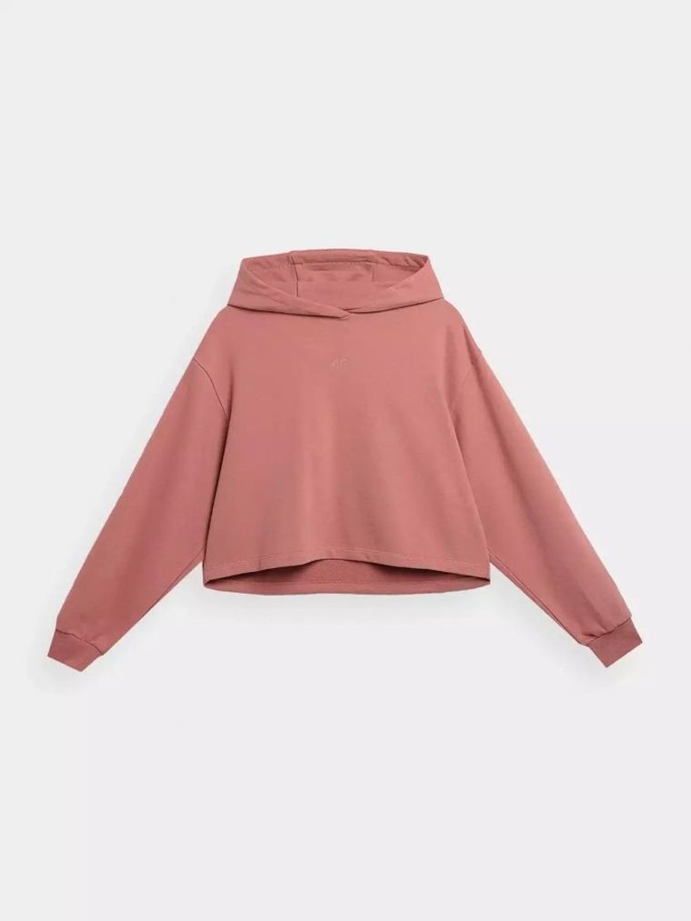 Bluza damska z kapturem, crop top, różowa, 4F