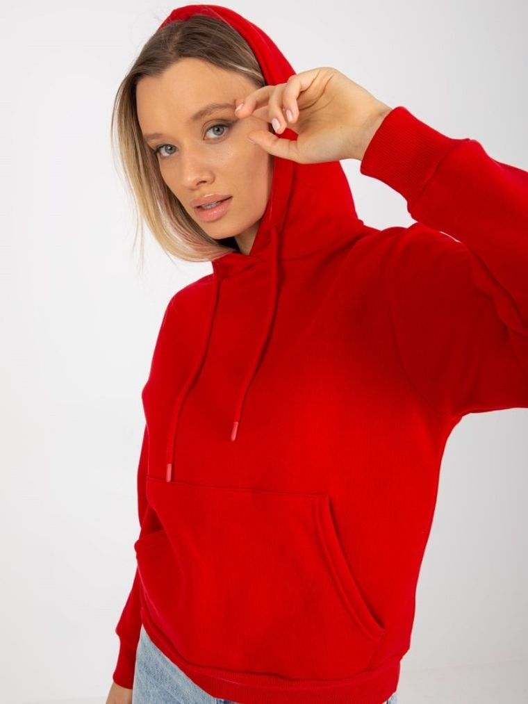 Bluza damska z kapturem, czerwona, Rue Paris