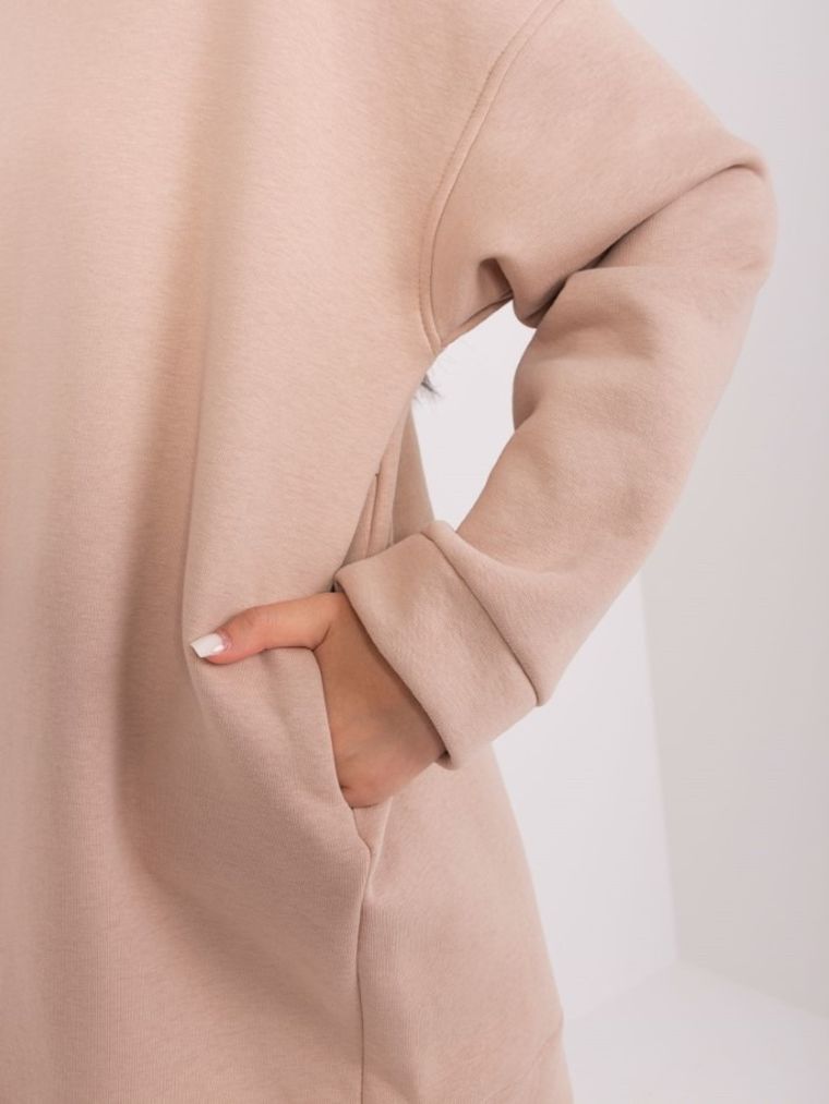 Bluza damska z kapturem, oversize, beżowa, Basic Feel Good