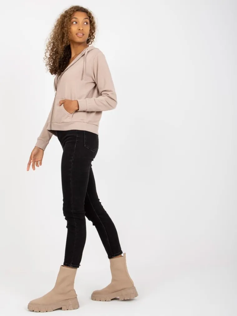 Bluza damska z kapturem, rozpinana, beżowa, Basic Feel Good